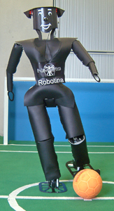 NimbRo TeenSize 2007 robot Robotina kicking