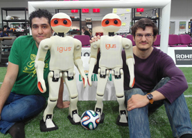 Hafez and Philipp with igus Humanoid Open Platform robots