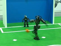 Kidsize robots during penalty kick.